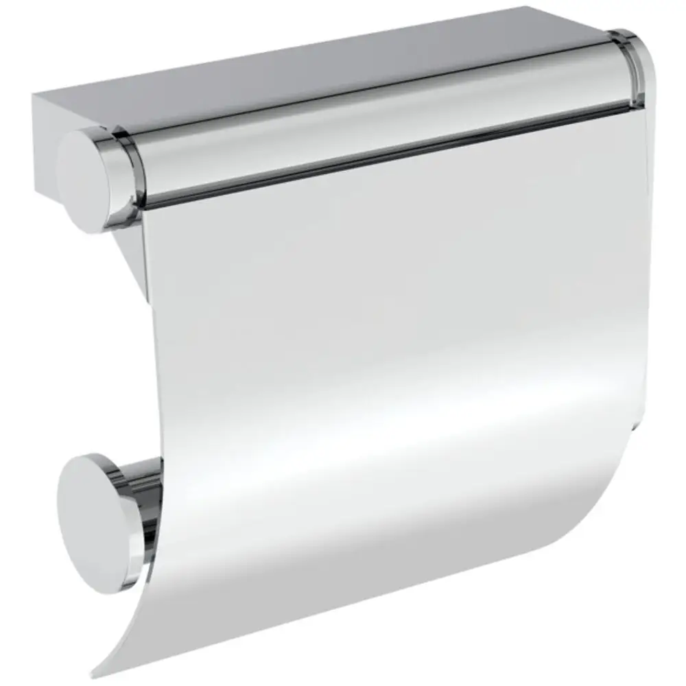 Papierrollenhalter aus Chrom von Ideal Standard, Wandmontage mit Deckel. Das Design ermöglicht eine einfache Handhabung und bietet Schutz für die Rolle.